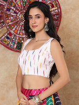 White printed cotton round neck sleeveless blouse design