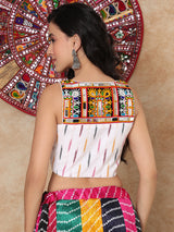 White printed cotton round neck sleeveless blouse design