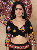 Black georgette thread mirror work sweetheart quarter sleeve blouse