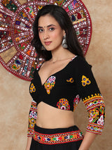 Black georgette thread mirror work sweetheart quarter sleeve blouse