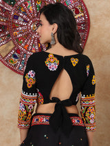 Black georgette thread mirror work sweetheart quarter sleeve blouse