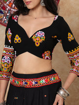 Black georgette thread mirror work sweetheart quarter sleeve blouse