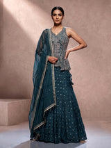 Rama green designer georgette silk palazzo suit with zardosi embellishments