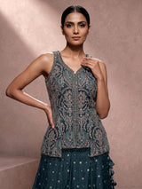 Rama green designer georgette silk palazzo suit with zardosi embellishments