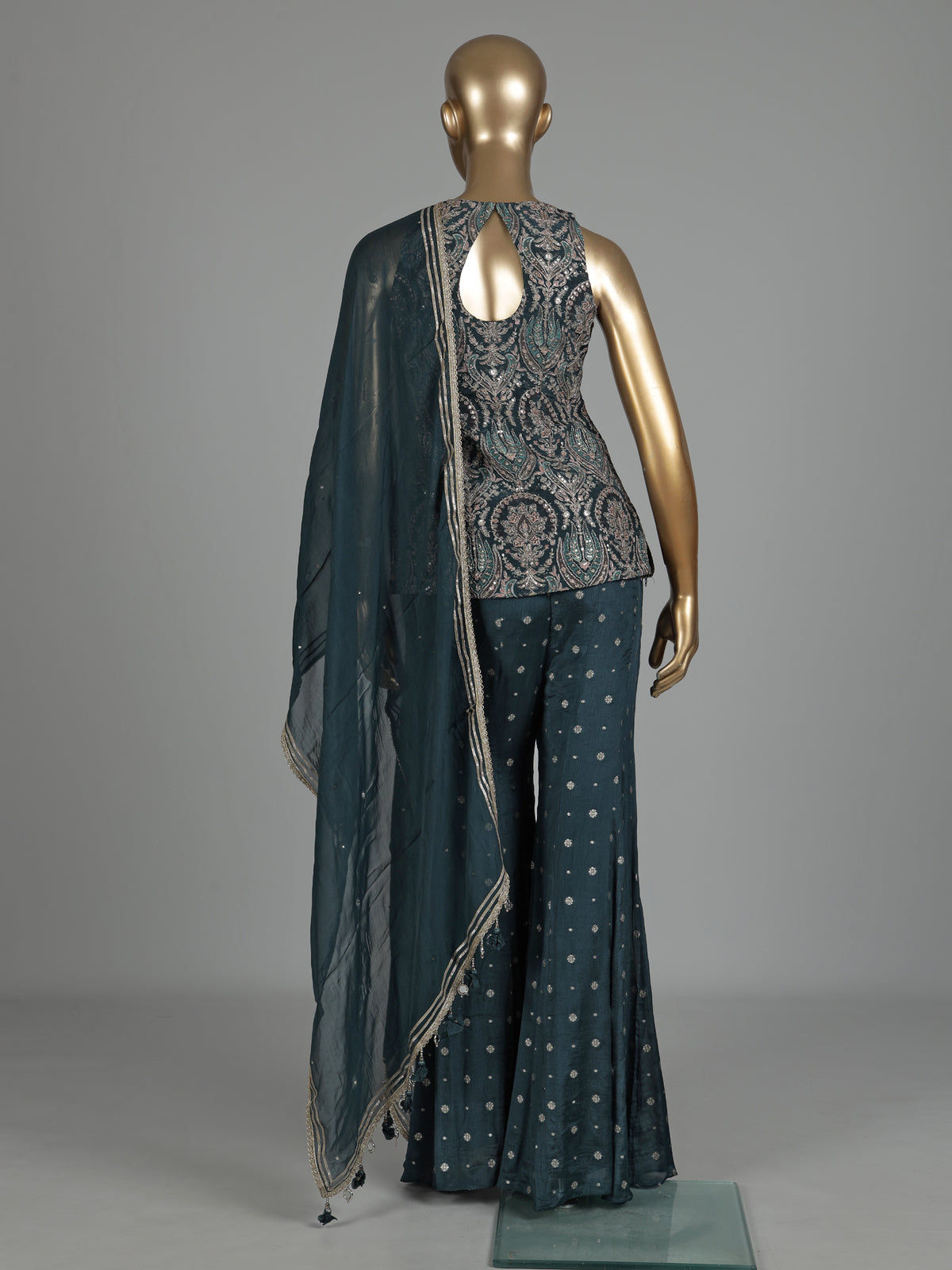 Rama green designer georgette silk palazzo suit with zardosi embellishments