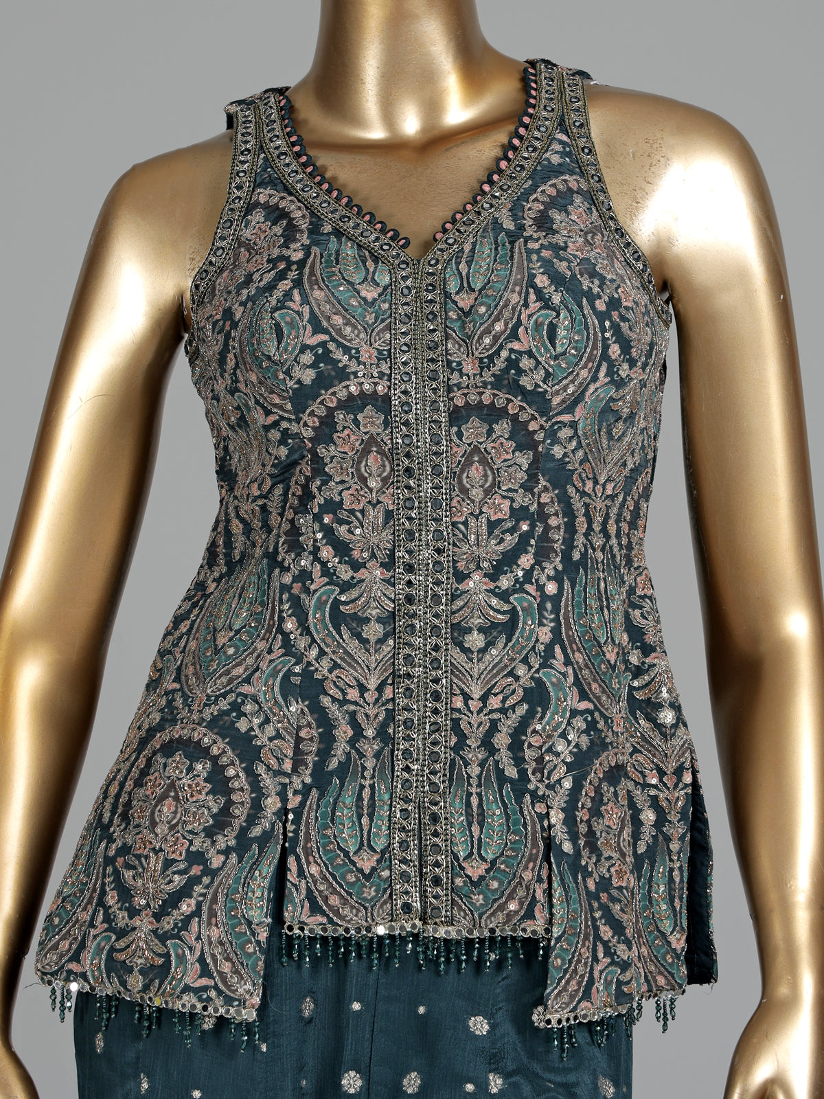 Rama green designer georgette silk palazzo suit with zardosi embellishments