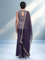 Violet purple designer georgette silk palazzo suit with aabla detailing