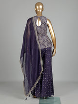 Violet purple designer georgette silk palazzo suit with aabla detailing