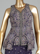 Violet purple designer georgette silk palazzo suit with aabla detailing