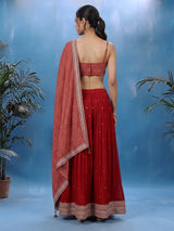 Maroon chiffon georgette palazzo suit with cutdana and tassel detailing