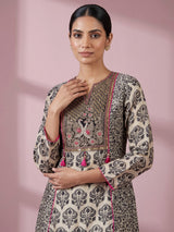 Black printed silk palazzo suit with zardosi embellished sweetheart yoke