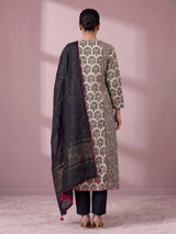 Black printed silk palazzo suit with zardosi embellished sweetheart yoke
