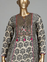 Black printed silk palazzo suit with zardosi embellished sweetheart yoke