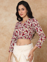 Multicolor printed V neck full sleeve lycra blouse design