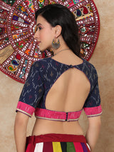 Multicolor printed gota work V neck cotton blouse with sleeves