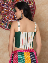 White green printed sweetheart sleeveless cotton blouse with back opening