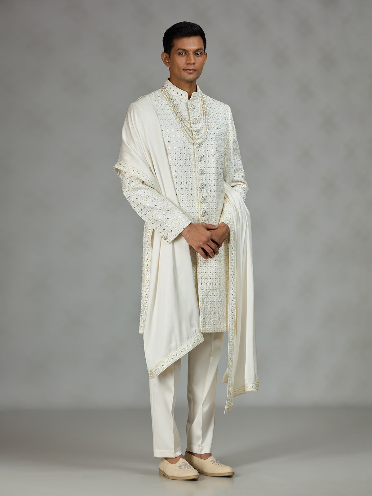 Ivory statement embroidered mens sherwani