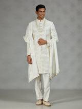Ivory statement embroidered mens sherwani