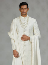 Ivory statement embroidered mens sherwani