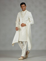 Ivory statement embroidered mens sherwani