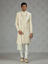 Cream architectural mens sherwani