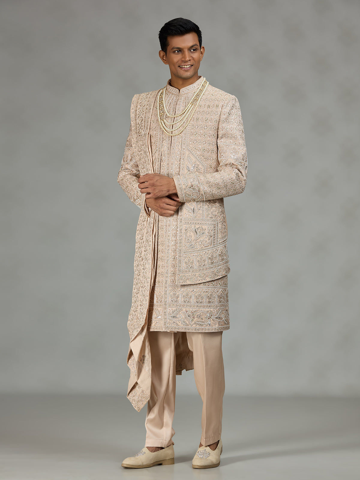Warm beige heritage mens sherwani
