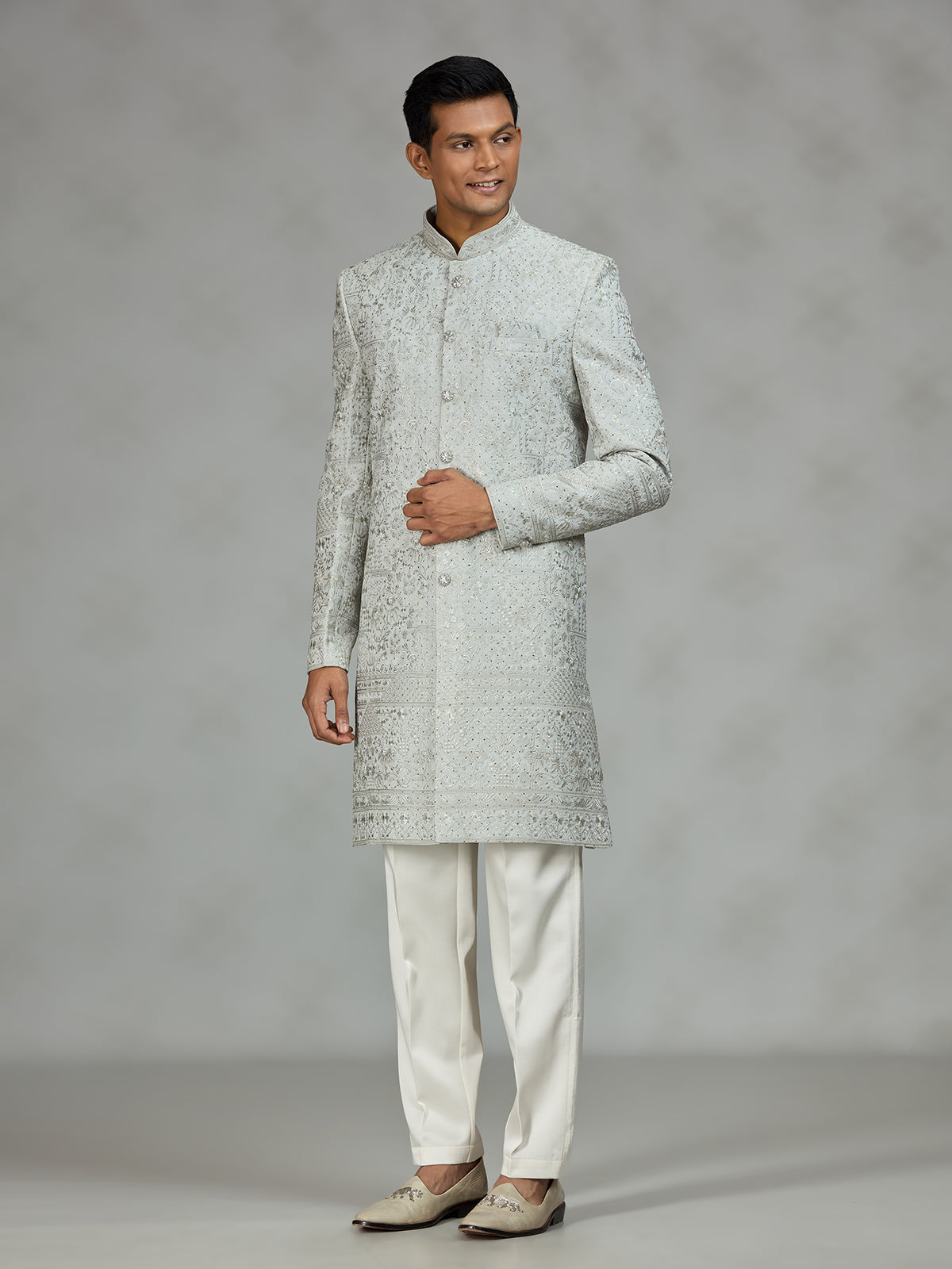 Mint blue signature mens sherwani