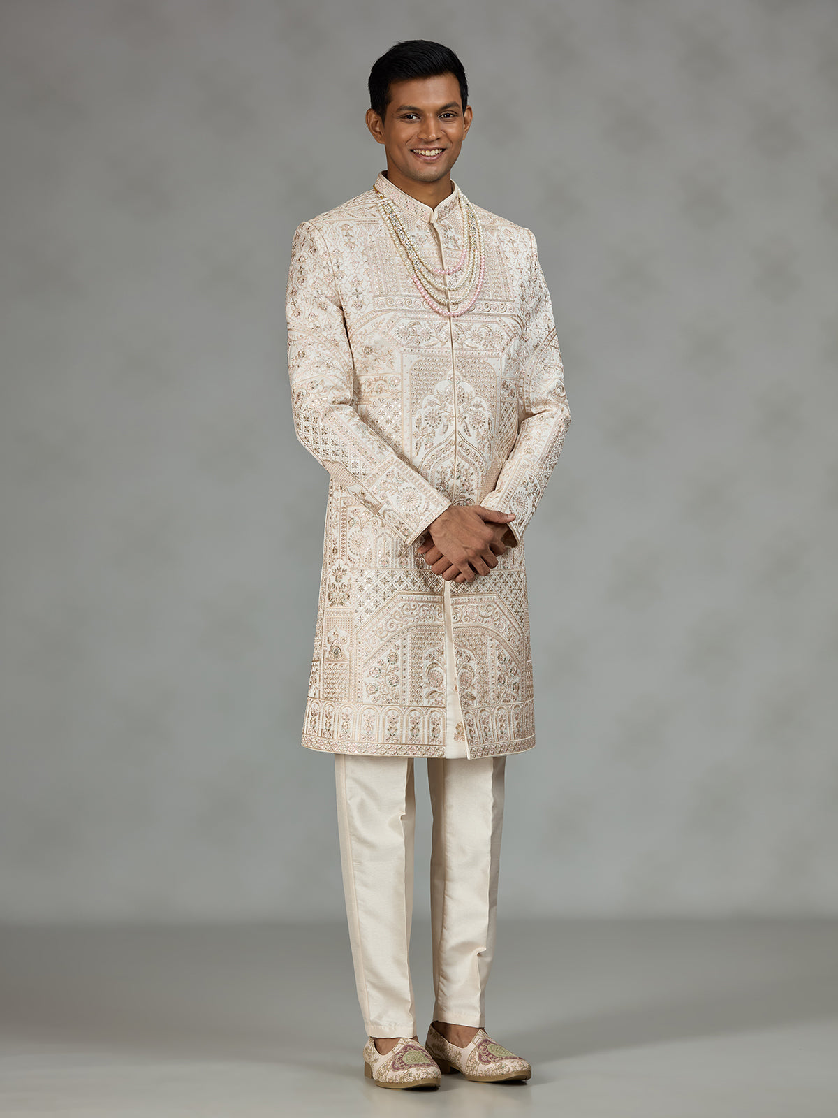 Ivory royal embroidered mens sherwani