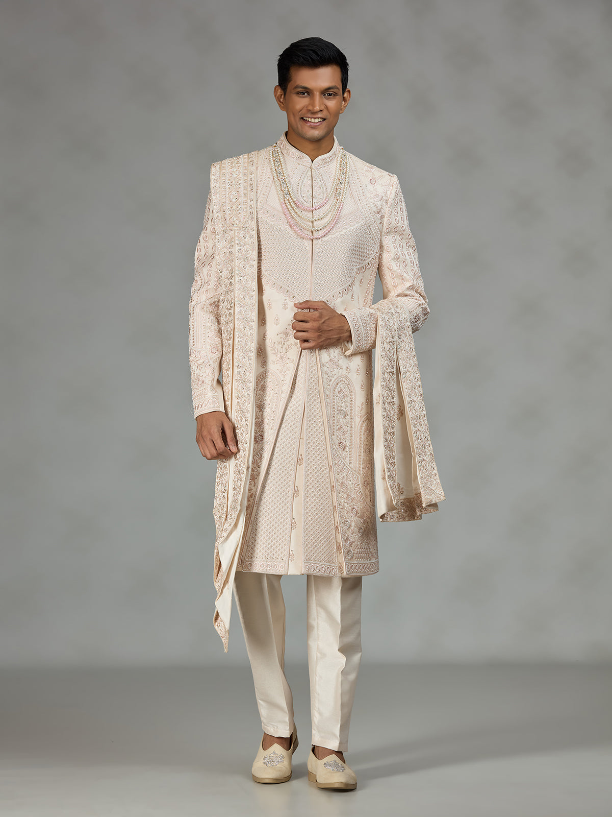 Blush cream luxury mens sherwani