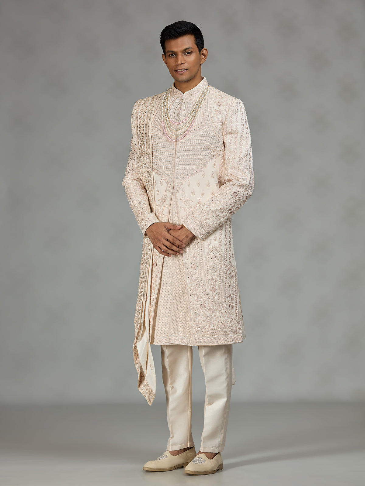 Blush cream luxury mens sherwani