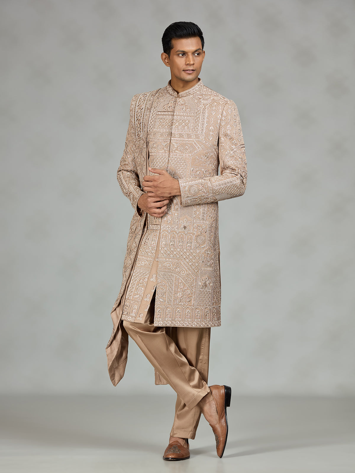 Dusty brown heritage mens sherwani