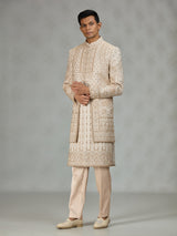 Cream designer embroidered mens sherwani