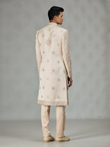 Cream designer embroidered mens sherwani