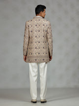 Beige refined embroidered mens indo western