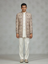Beige refined embroidered mens indo western