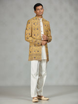 Yellow signature embroidered mens indo western