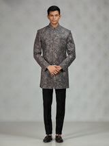 Grey signature brocade mens indo western