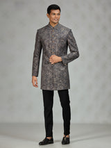 Grey signature brocade mens indo western
