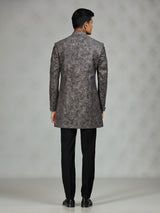 Grey signature brocade mens indo western