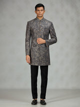 Grey signature brocade mens indo western