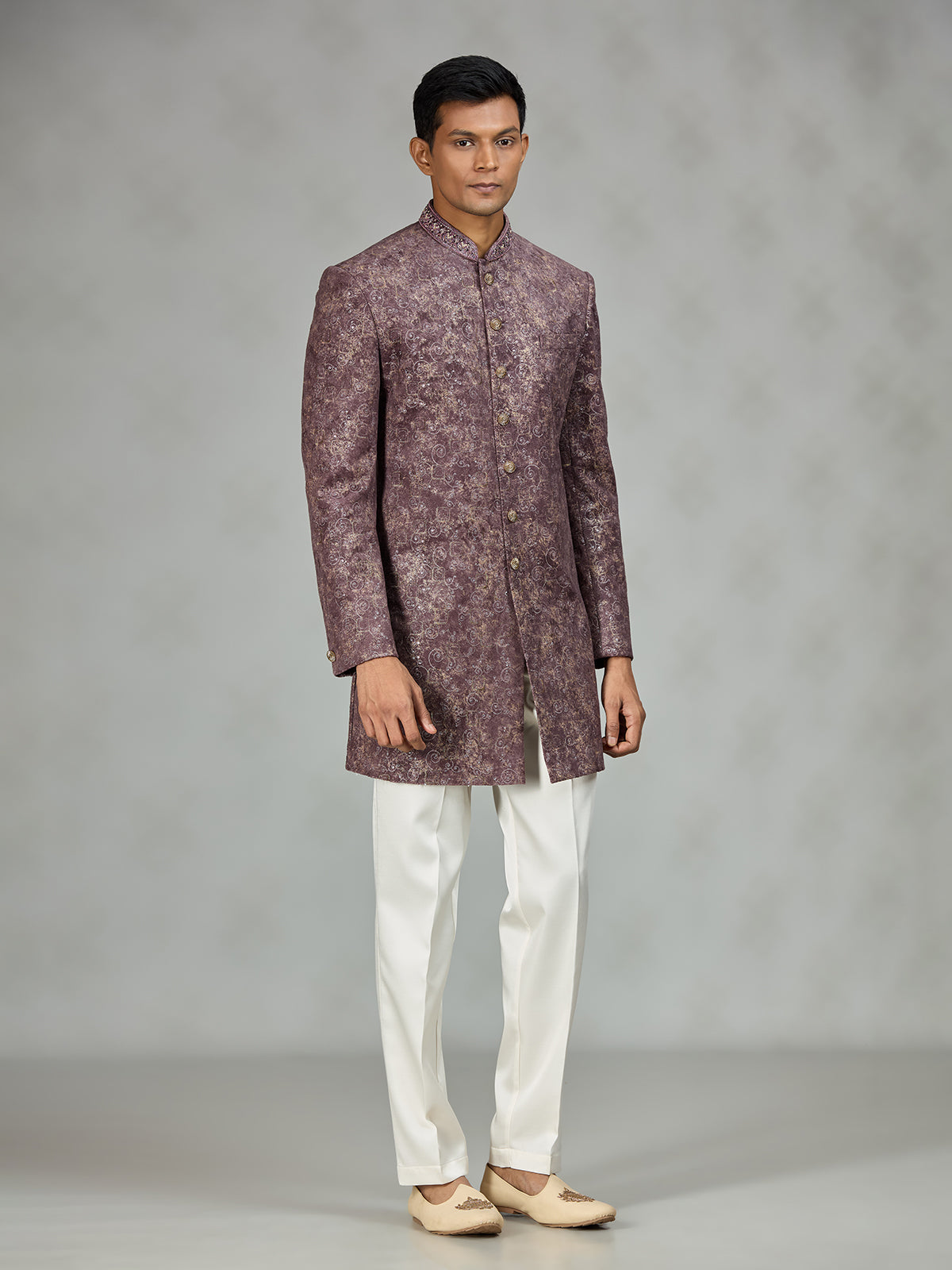 Dusty wine luxury brocade mens indo western
