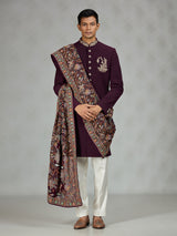 Wine royal shawl mens indo western