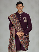 Wine royal shawl mens indo western