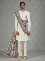 White refined shawl mens indo western