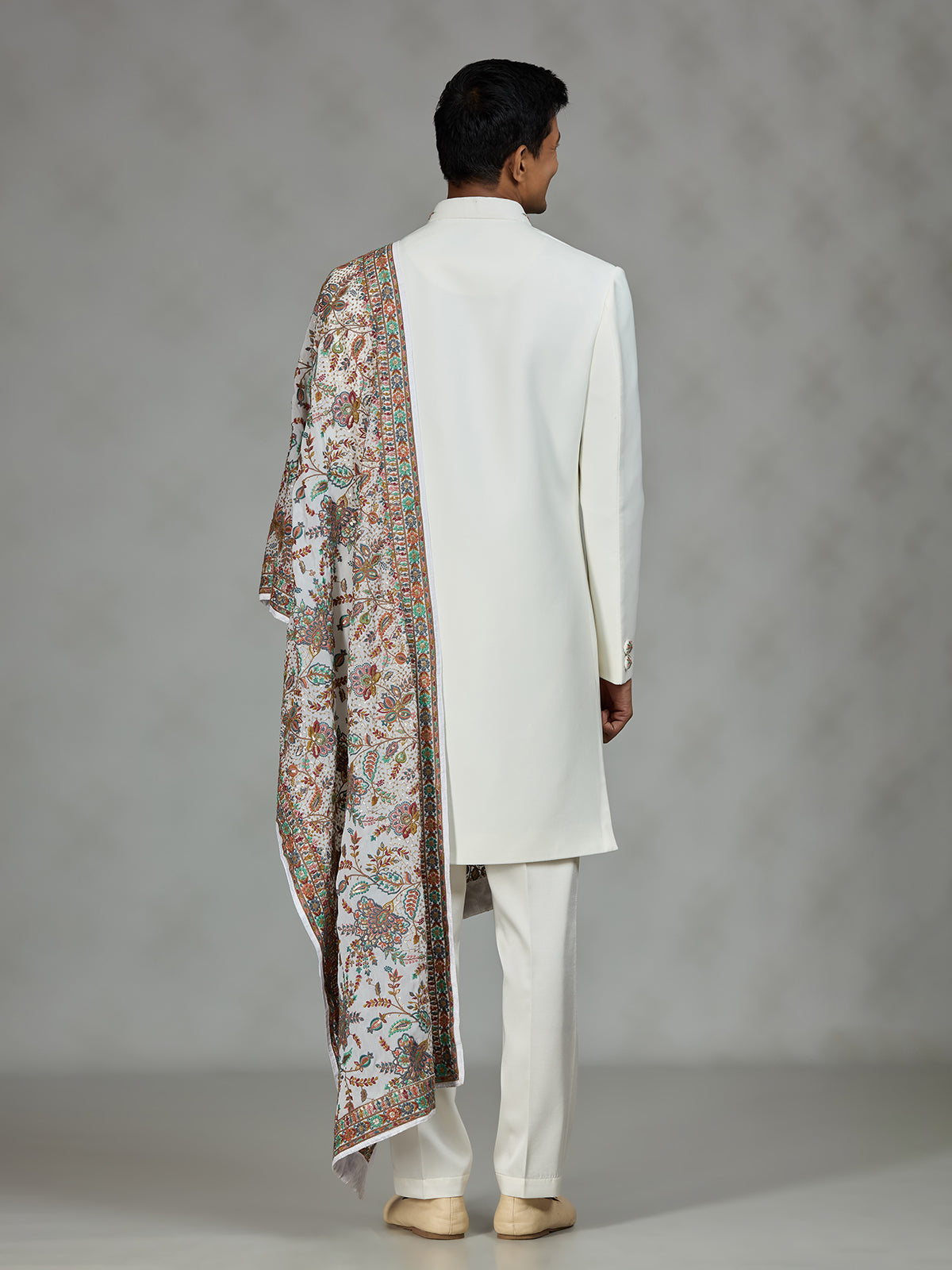 White refined shawl mens indo western