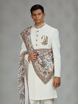 White refined shawl mens indo western