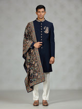 Navy blue luxury shawl mens indo western