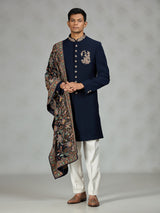 Navy blue luxury shawl mens indo western