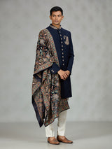 Navy blue luxury shawl mens indo western