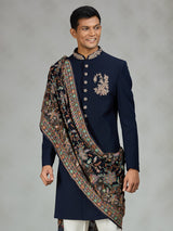 Navy blue luxury shawl mens indo western